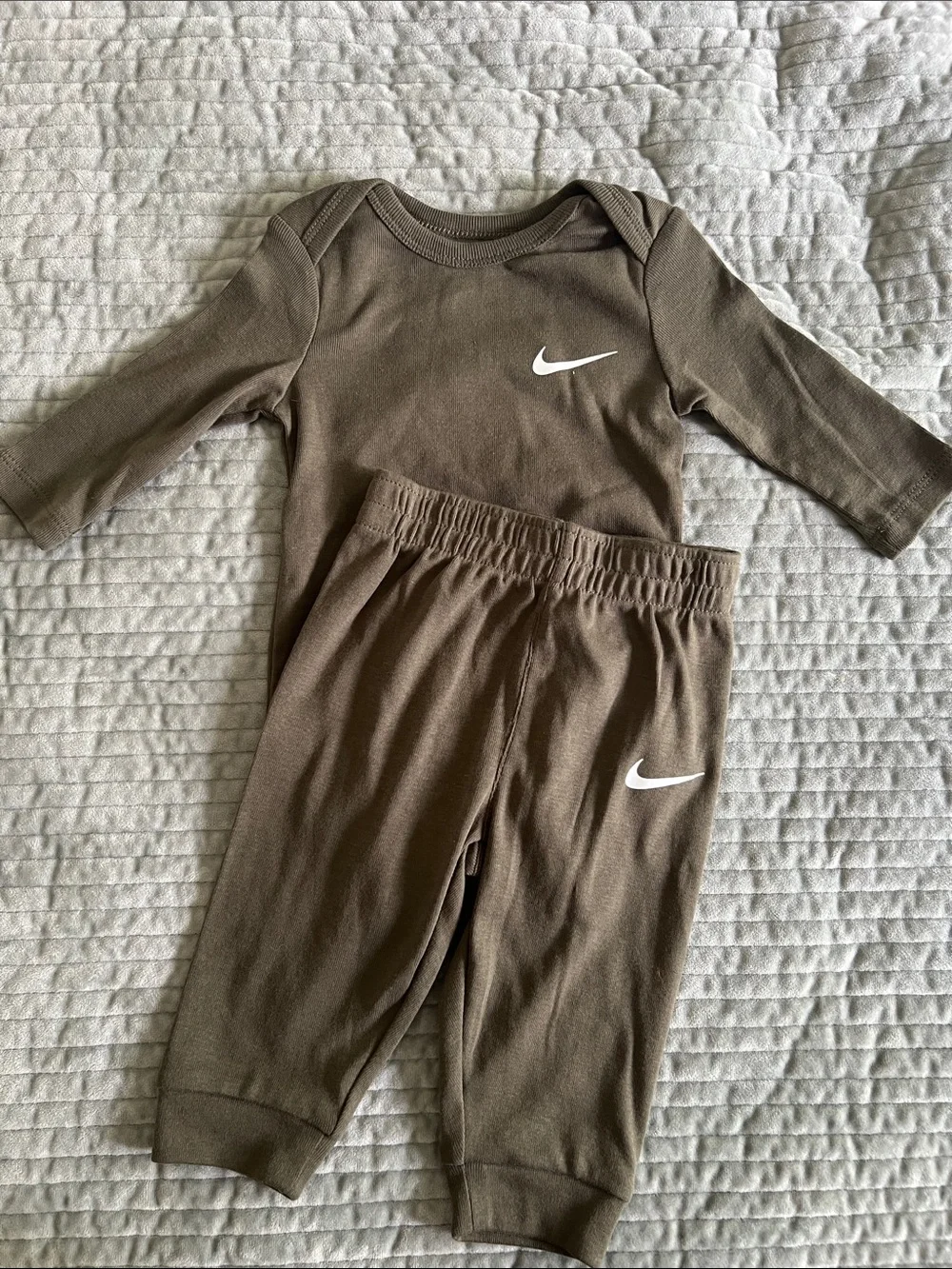 Nike Brown Infant One-Piece Set with White Swoosh